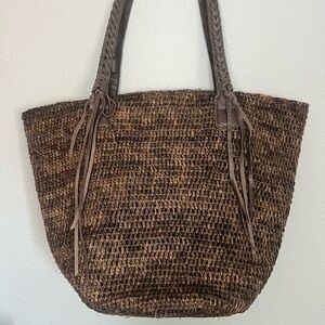 Flora Bella Woven Straw Tote Bag Leather Trim